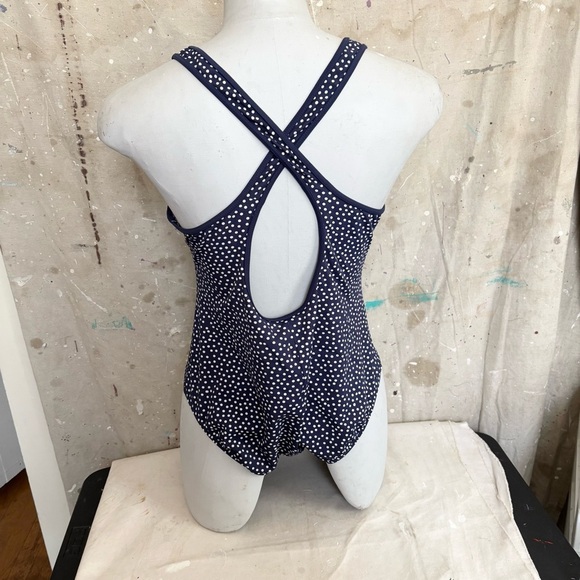 Land's End Polka Dot Cross Back One Piece Swimsuit - Picture 2 of 5